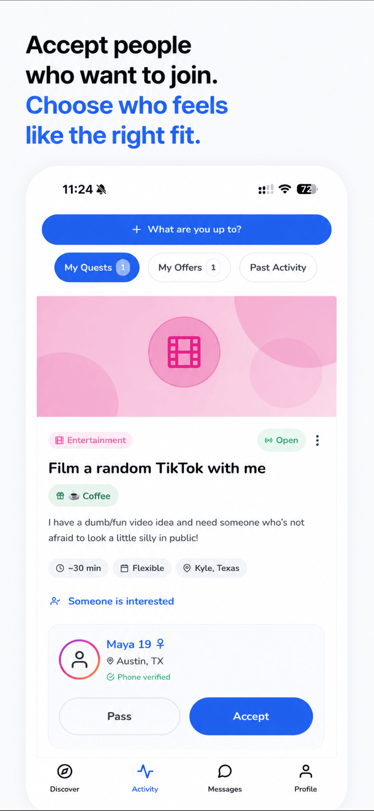 Kind Quests app — discover nearby quests in the feed
